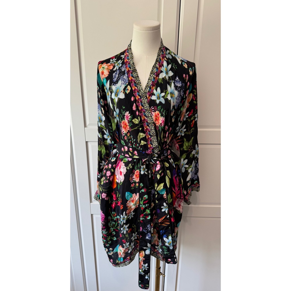 The Swank Resort‎ Eden Kimono Short Shrug Floral Black Intricate Beads OSFM NWT